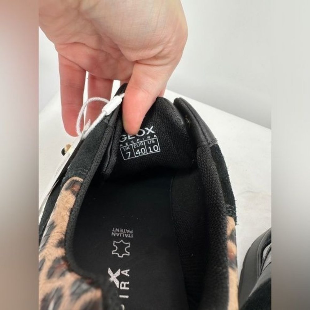 Respira Geox | NWT Women’s 9 Black Suede Leopard Trim Wedge Sneakers - Picture 7 of 13
